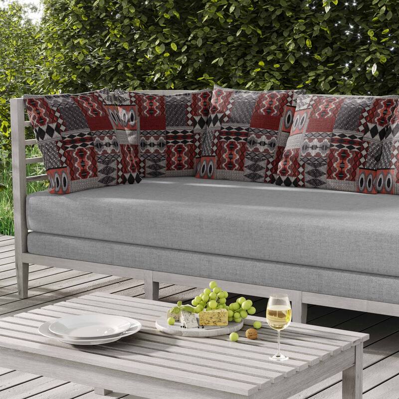 Patched Perfection Indoor/Outdoor Reversible Throw Pillow Gray and Red