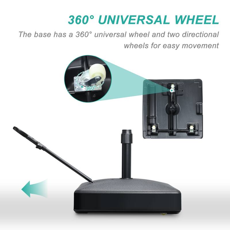 Aoodor Patio Umbrella Base Heavy Duty with Wheels and Pull Rod - Black