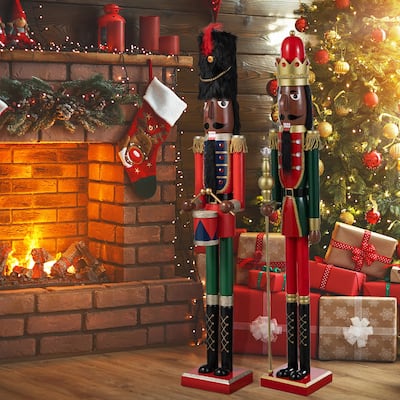 Glitzhome Wooden Christmas African King Soldier Nutcracker Xmas Front Door Porch Decor