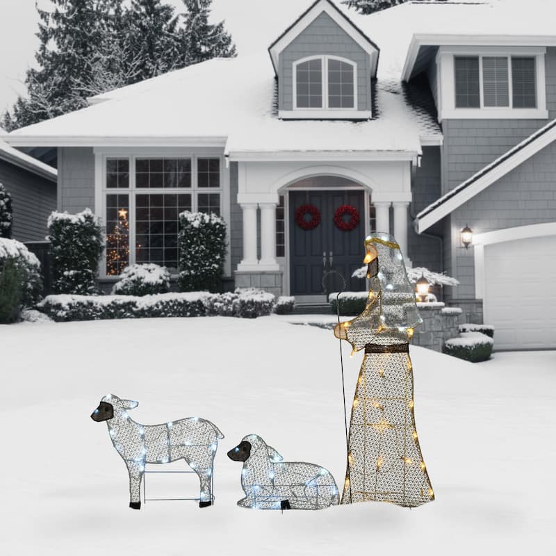 National Tree Company LED Shepherd with Sheep Decoration - Champagne - 41 in