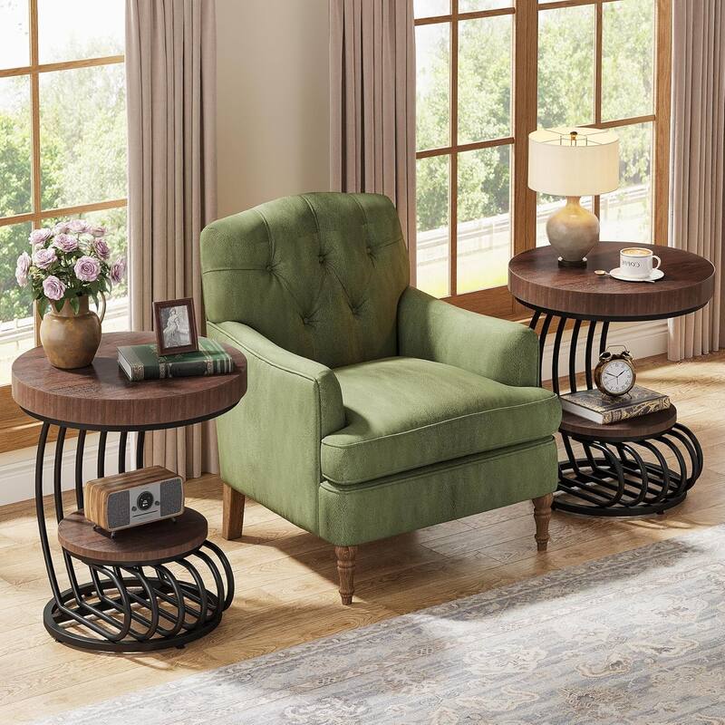 2 Tiers Round End Table with Shelf Storage, Arc-Shaped Side Sofa Table