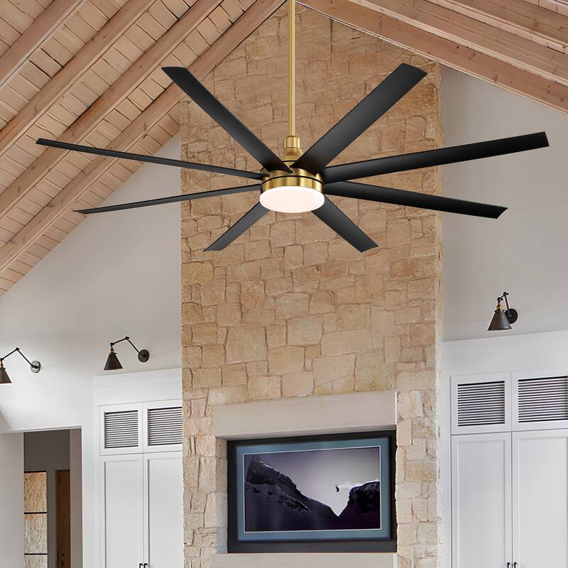 65"/72"/84" Modern LED Ceiling Fan with Light and Remote(8-Blade) - 72 inch - BlackGold