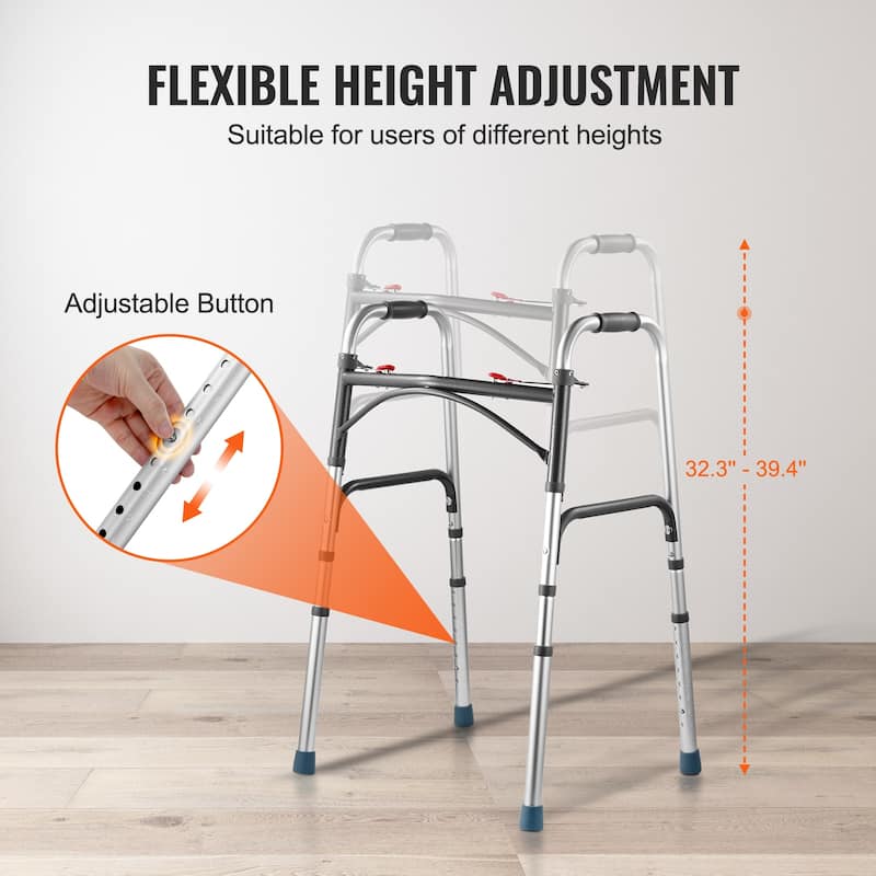 Folding Walker, 2-Button Folding Walkers, Front Wheeled Rolling Walkers for Seniors and Adults, Up to 350 Pounds