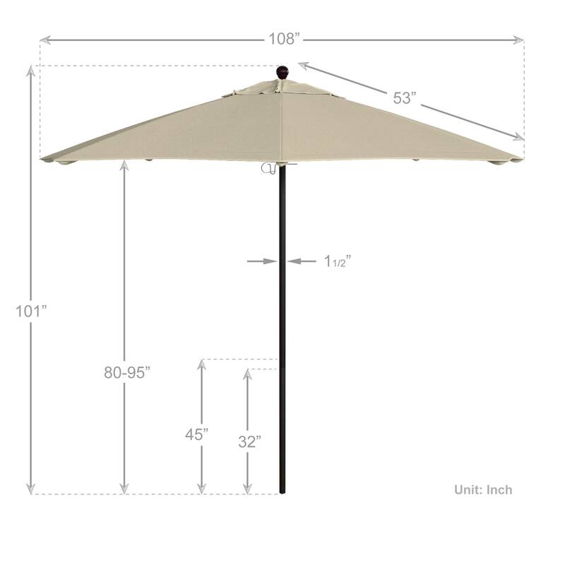 California Umbrella 9' Rd. Aluminum Frame, Fiberglass Rib Market Umbrella, Push Open, Bronze Finish, Pacifica Fabric