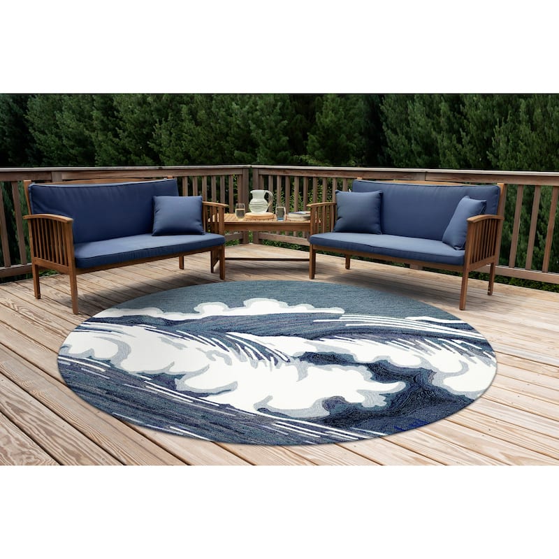 Liora Manne Capri Wave Indoor/Outdoor Area Rug - 8' Round - Ocean