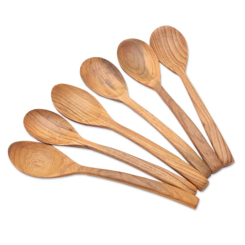 Novica Handmade Warm Memory Teak Wood Spoons (Set Of 6)
