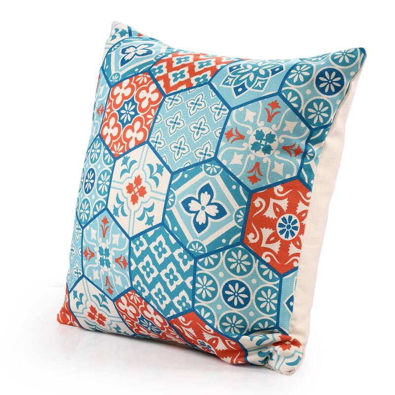 Handwoven Patchwork Outdoor Throw Pillow Cover - 20" - Teal Blue and Orange