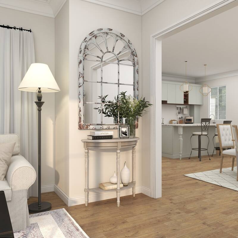 Light Brown Wood Half Moon 1 Shelf Console Table