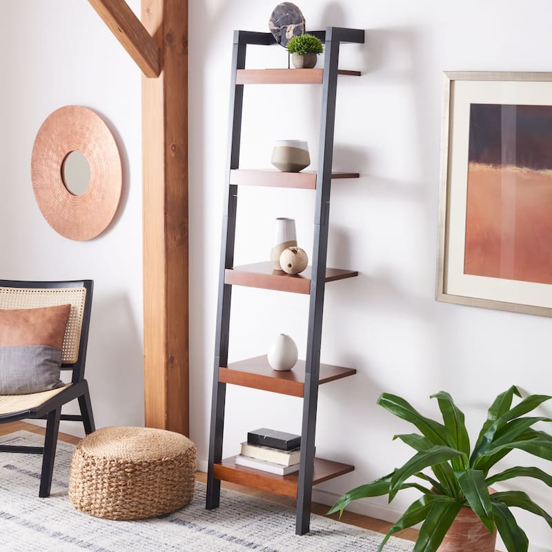 SAFAVIEH Sigrun Natural/Charcoal 5-Tier Leaning Etagere - 18.1" W x 11" L x 72.4" H - 18Wx11Dx72H
