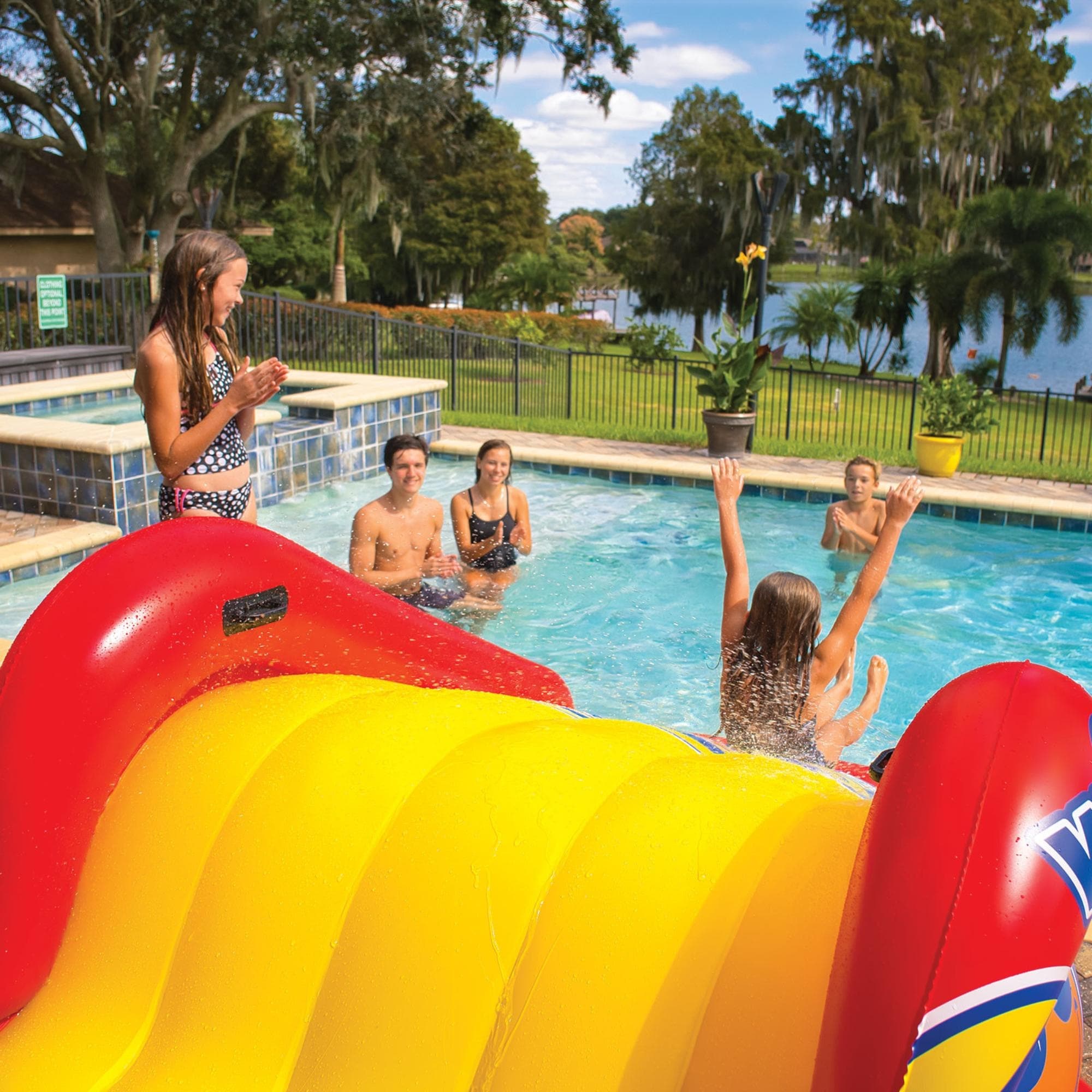 WOW Super Inflatable Large PVC Splash Pad with Soaker Sprinkler System,  Red, 10-ft