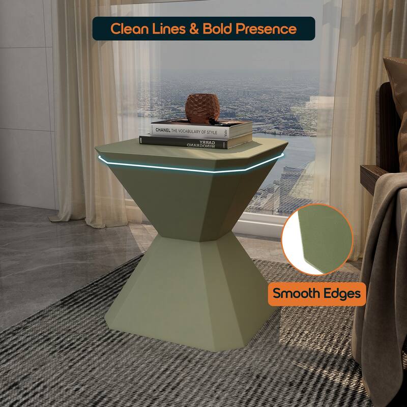 Azure 17" Modern Fiberstone Octagonal Accent Side End Table for Patio, Garden, Living Room, Bedroom, or Home Office Use