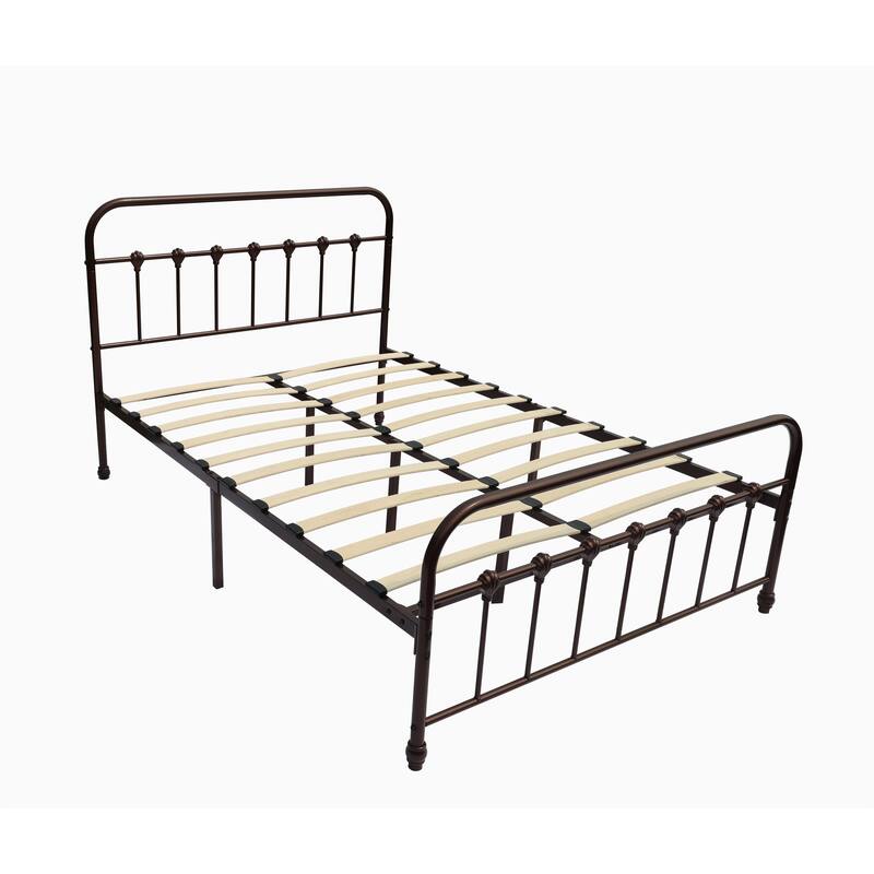 Metal Platform Bed Frame with Headboard and Footboard, Heavy Duty Slat Support/Underbed Storage Space, Vintage Style