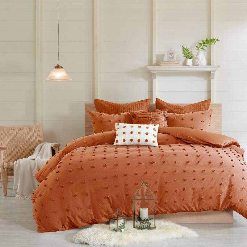 Intelligent Design Maize Cotton Jacquard Duvet Cover Set with Euro Shams and Throw Pillows