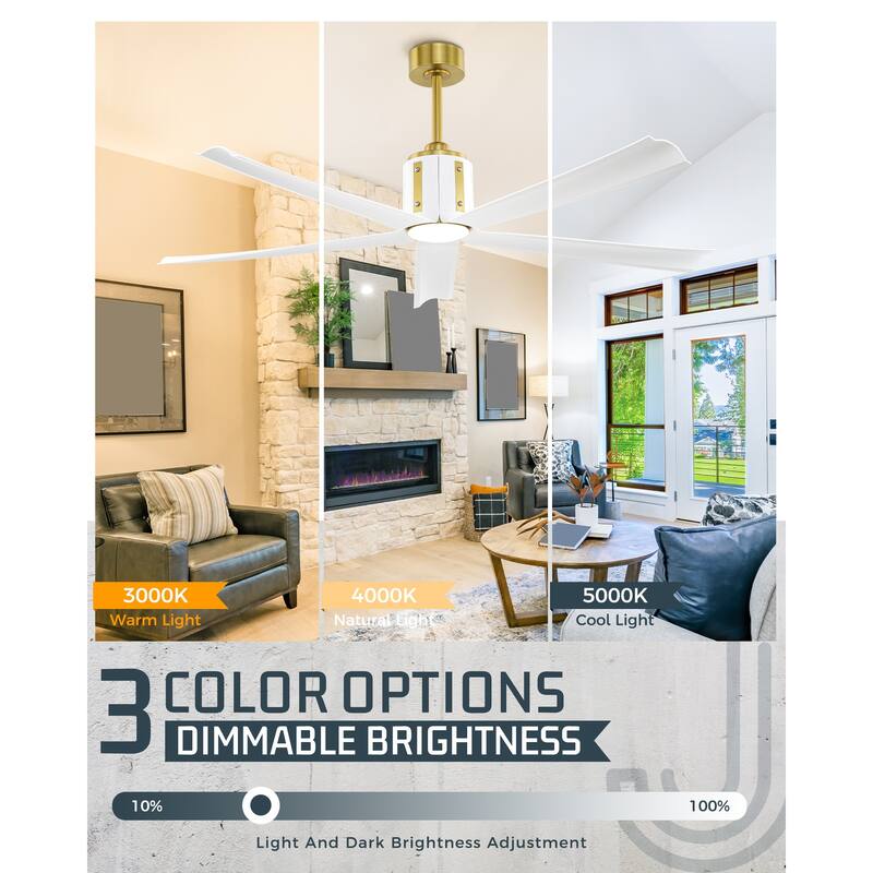 60 Inch 18W DC LED Ceiling Fan with Lights, 5-Blades, Remote Control and App and Alexa Google Voice Control