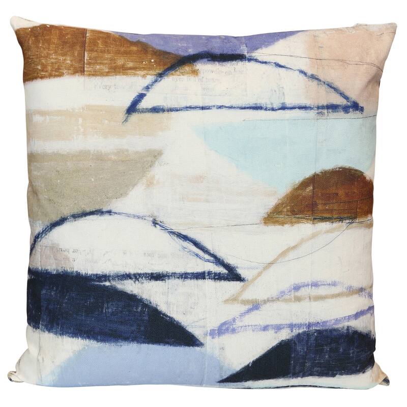 StyleCraft Wyatt Abstract Horizon Mark Abstract Pillow - Sand, Denim Blue & Soft White - 24" x 24"