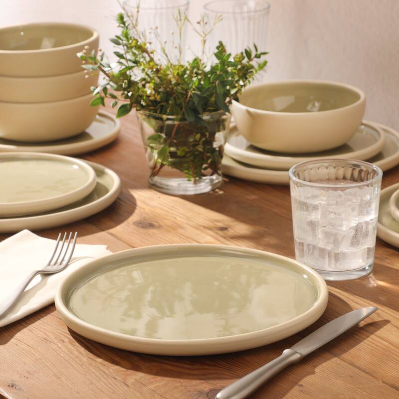 Gibson Elite - Made in Portugal - Port Gaia 12 Piece (Service for 4) Reactive Glaze Dishes Stoneware Ceramic Dinnerware Set
