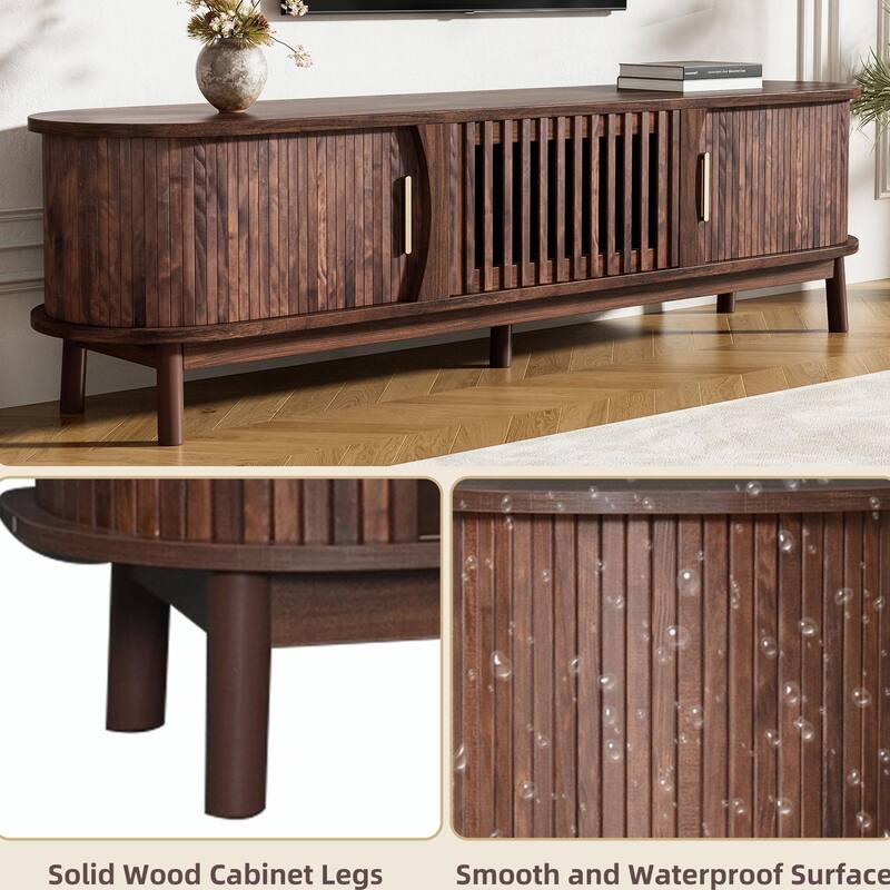 Farmhouse TV Stand for 75" TVs - Wood Storage Cabinet, Waterproof