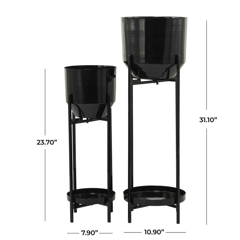 Metal Indoor Outdoor Planter with Removable Stand - Set of 2 Silver, Gold, Black - CosmoLiving by Cosmopolitan