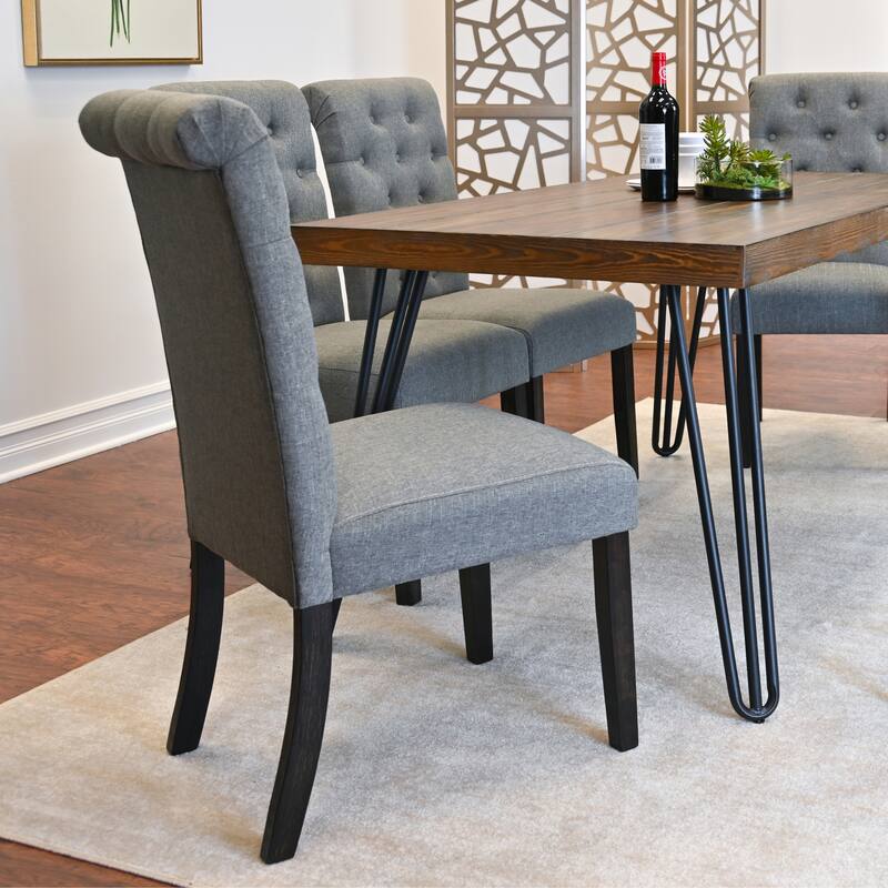 7 Piece Dining Table Set for 6, Kitchen Metal Table Cushion Chairs Set with 6 High Back Button-Tufted Chairs, for Apartment