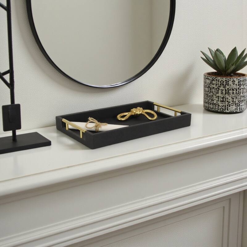 Lusan Faux Shagreen Tray with Handles - Black Shagreen