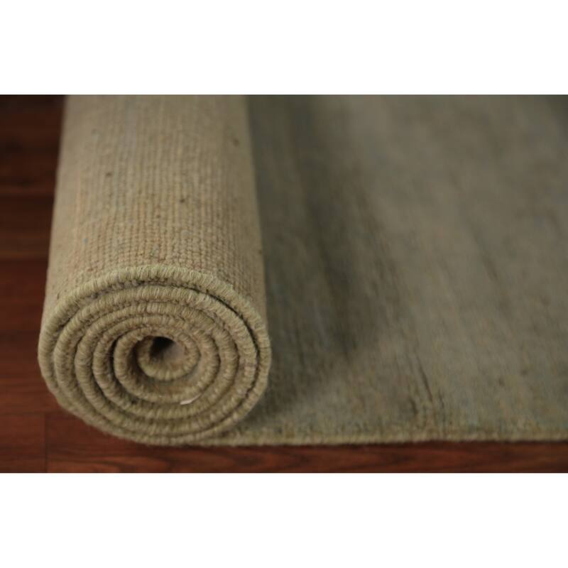 Light Green Modern Gabbeh Runner Rug Handmade Wool Carpet - 3'0" x 9'10"
