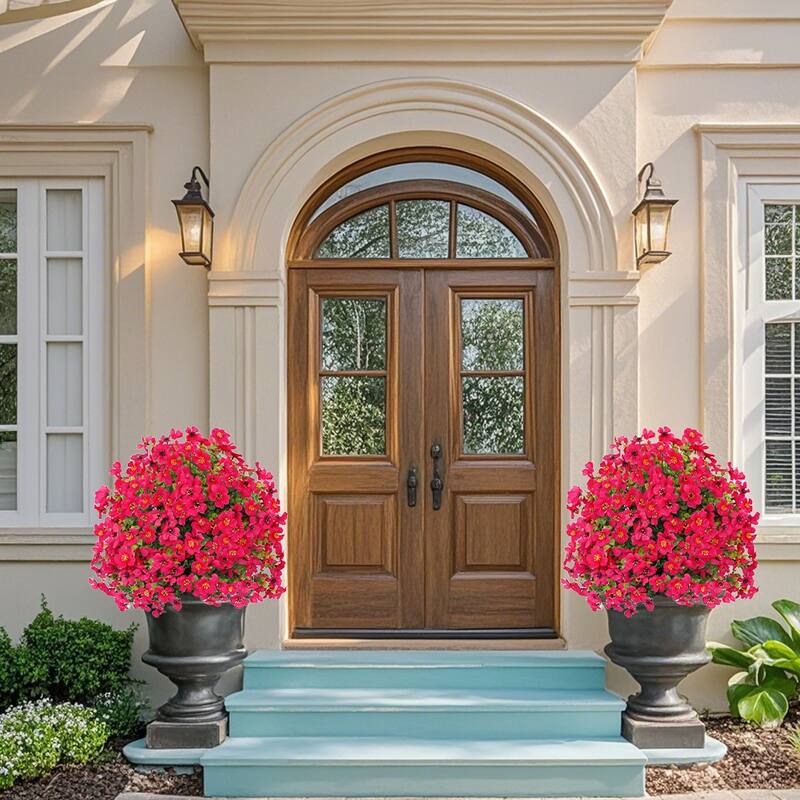 2Pcs Artificial Plant Flowers Bushes for Outdoors with Ground Spike - 15.75 inch
