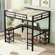 preview thumbnail 3 of 11, Full Metal Loft Bed with L-shaped Desk and Shelves, Black