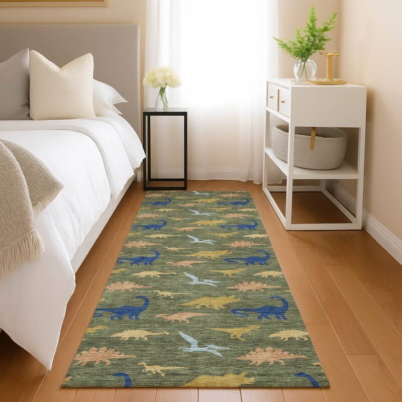 Machine Washable Indoor/ Outdoor Modern Dinosaur Chantille Rug