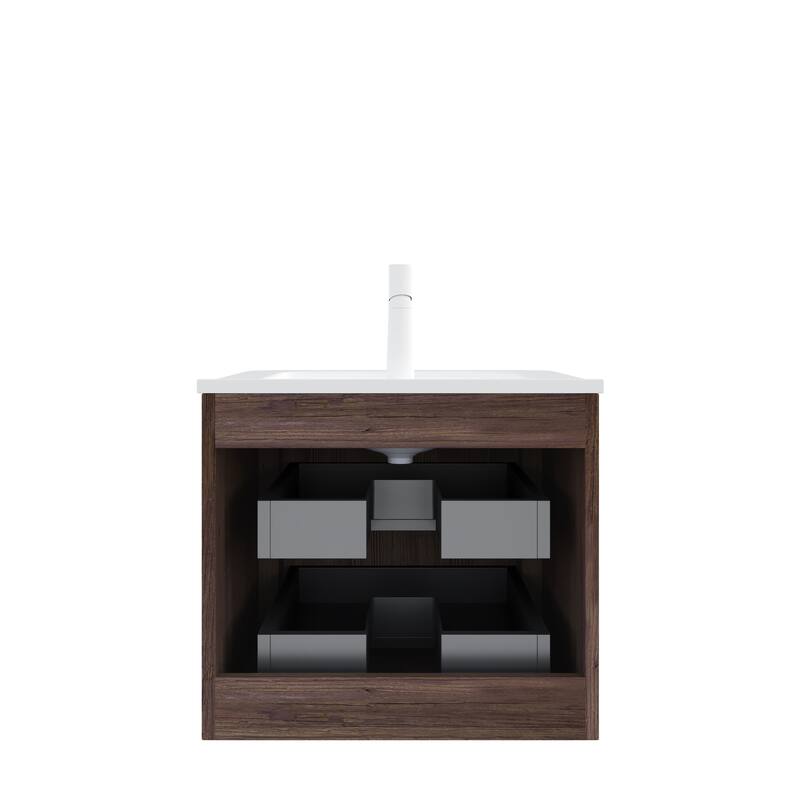 24" Bathroom Vanity with Sink, Wall-Mounted Floating Plywood Bathroom Storage Cabinet with 2 Drawers