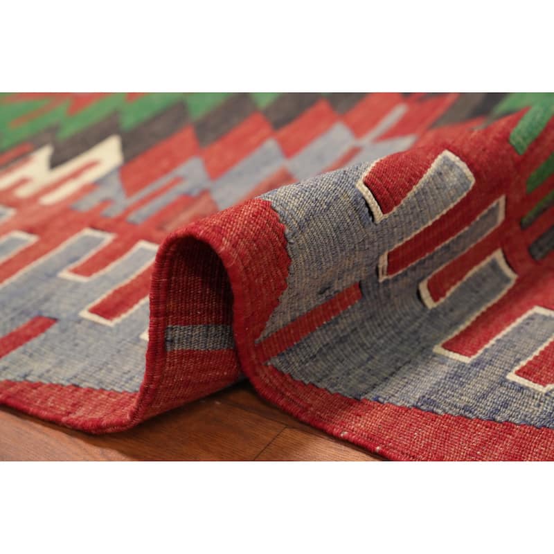 Hand Woven Oriental 100% Wool Carpet Southwestern Tribal Multi-Colored Kilim Area Rug - 9' 4'' X 5' 4''