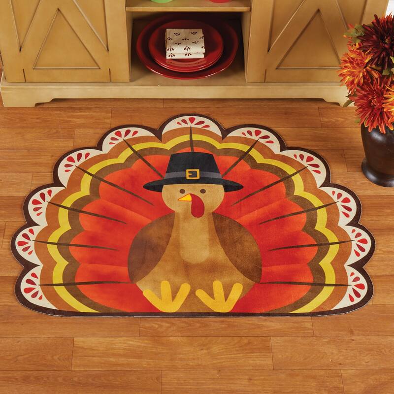 Festive Thanksgiving Turkey Shaped Skid-Resistant Accent Rug - 2X3 FT - Brown