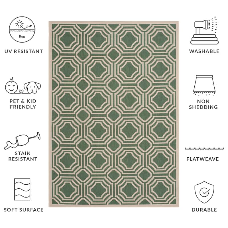 SAFAVIEH, Courtyard Barbl Indoor/ Outdoor Waterproof Patio Backyard Rug - 5'3" x 7'7" - Dark Green/Beige