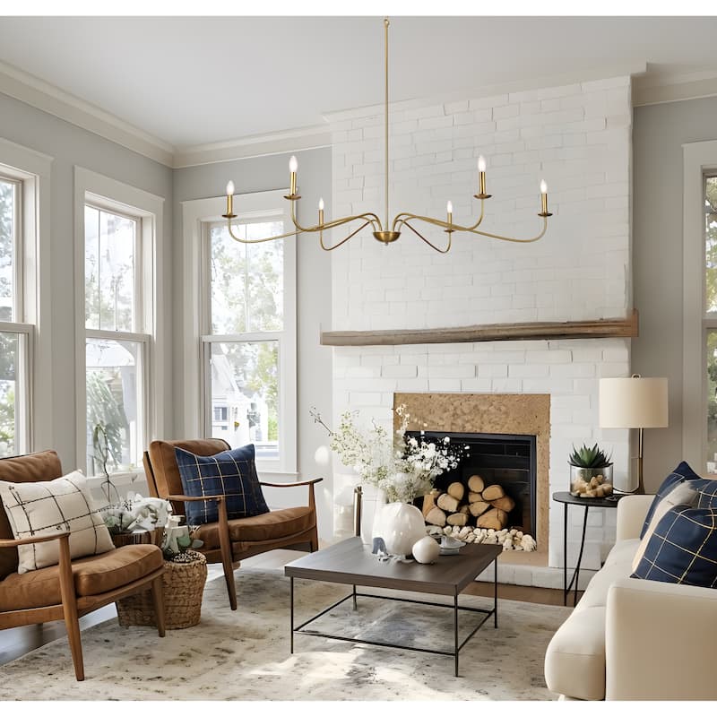 6 Light 64 Inches Minimalist Chandelier in Matte Black / Gold /Chrome