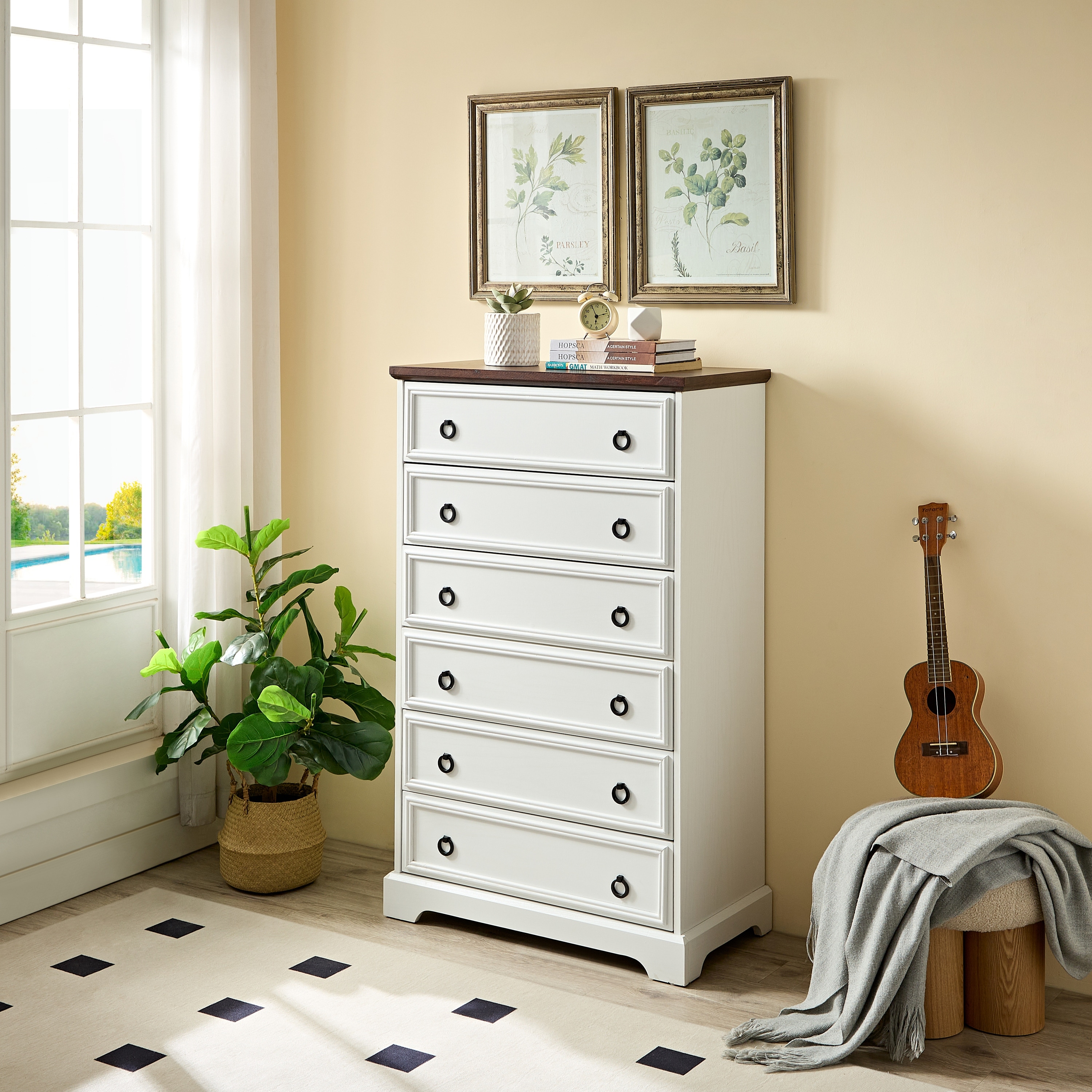 GDFStudio - Wash Modern 6-Drawer Tall Dresser with Textured Borders and Easy-Pull Handles