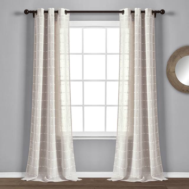 Lush Decor Farmhouse Textured Grommet Sheer Window Curtain Panel Pair - 120" x 38" - Beige