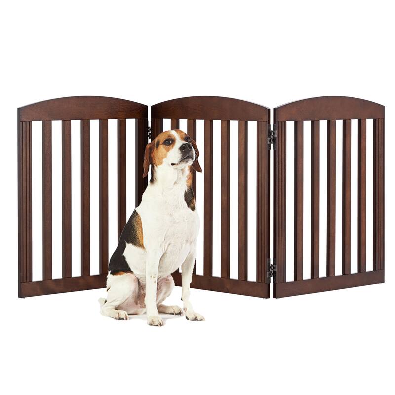 COSTARS Foldable Dog Gate, Dog Gates for Doorways, Stairs, The House, Wooden Freestanding Pet Gate Indoor, Step Over Puppy Gate - Warm Pecan - 3 Panels
