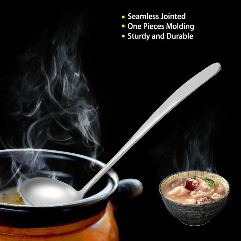 Stainless Steel Soup Ladle Spoon Peach Shape Design Kitchen Cookware - 9.8" x 2.8"(L*W)