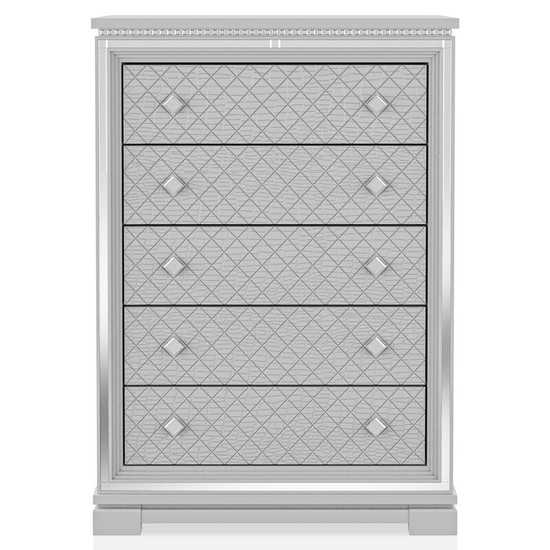 Seleena Glam Silver Wood 6-Piece Tufted Panel Bedroom Set with USB Port by Furniture of America