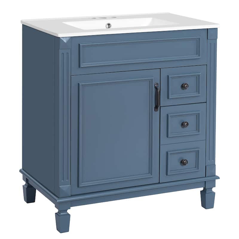 GDF Studio - Belcourt Modern Bathroom Vanity with Ceramic Sink, 2 Storage Drawers and Adjustable Shelf