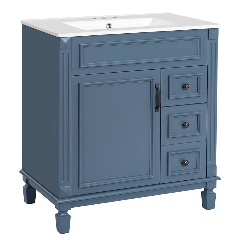 Roomfitters 30" Bathroom Vanity with Ceramic Sink, Modern Freestanding Bathroom Sink Cabinet and Adjustable Shelf