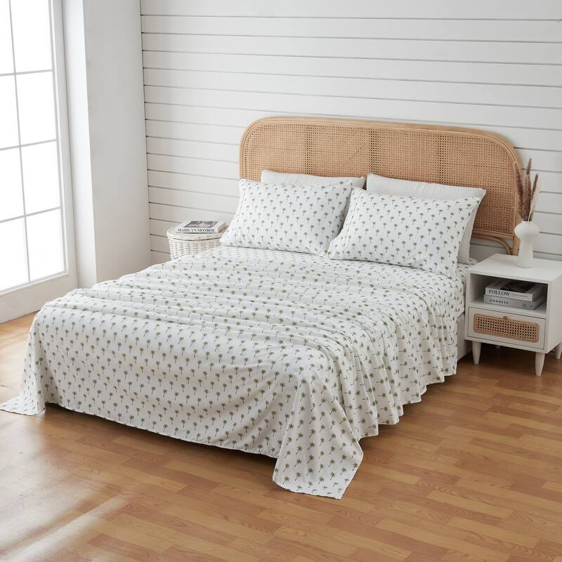 Premium Coastal Microfiber Sheet Set - Twin - Palm Tree