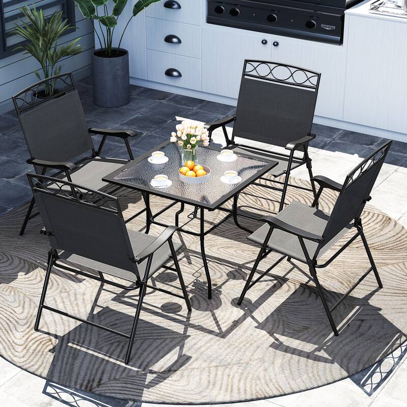 Gymax 4 Pack Patio Folding Chairs w/ Backrests & Armrests Metal Frame