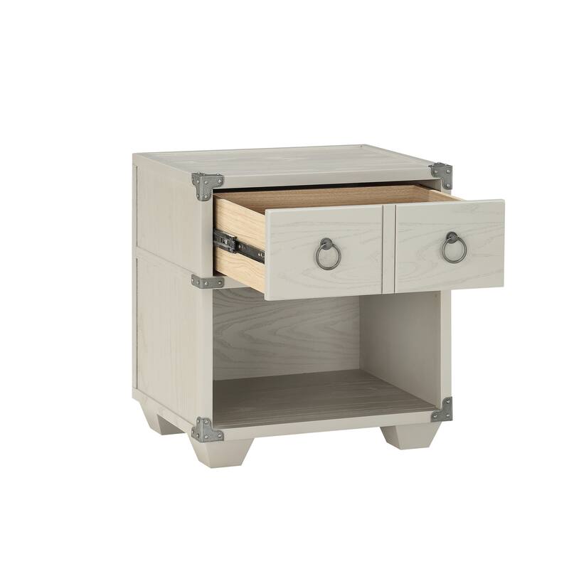 Gray Industrial Nightstand with Smooth Glide Drawer and Metal Braces