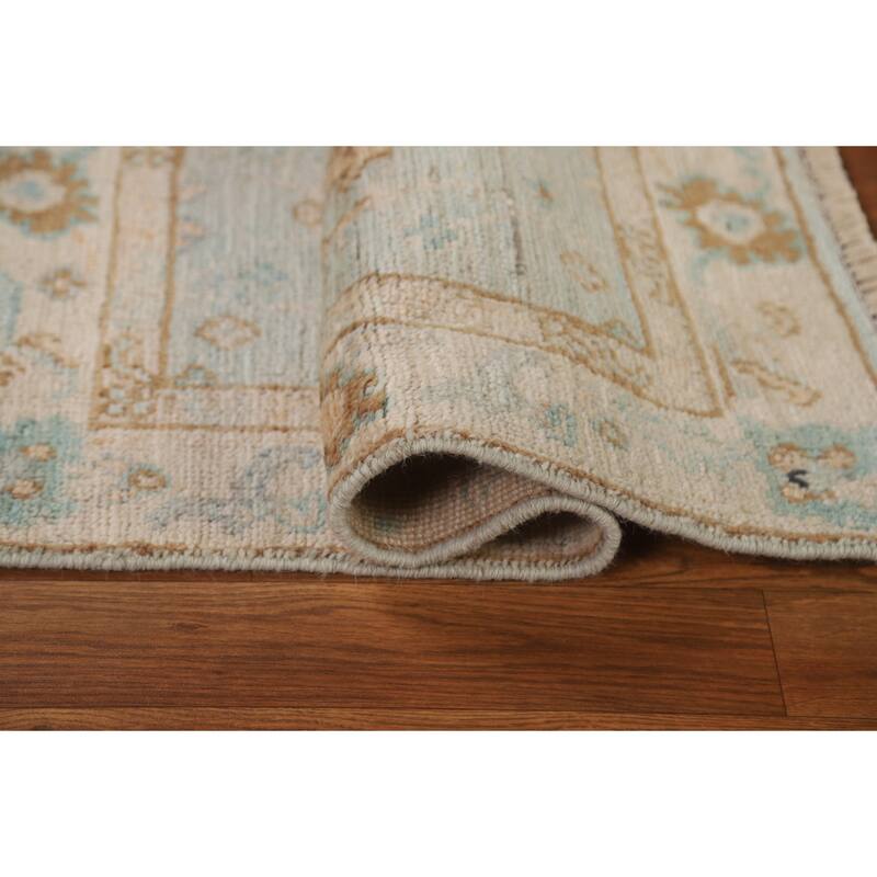 Hand Knotted Oriental 100% Wool Carpet Transitional Geometric Navy Blue & Blues Oushak Area Rug - 3' 0'' X 1' 11''