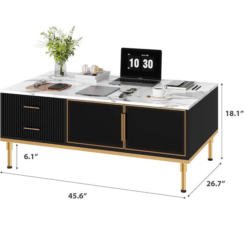 Modern Aesthetic Marble Coffee Table for Living Room with 4 Drawers - N/A