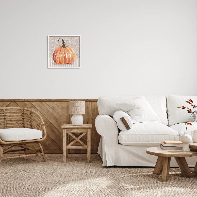 Stupell Grateful Autumnal Pattern Pumpkin Framed Giclee Art, Design by Livi Finn