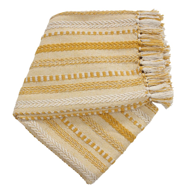 Hand Woven Cotton Rustic Throw Blankets - All Season Comfort with Tassels (Set of 2, 50x60 inches)