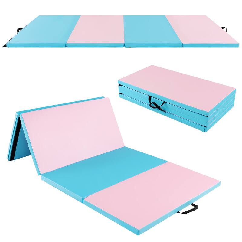 Gymax 8' x 4' x 2'' Folding Gymnastics Mat Tumbling Exercise PU - Blue