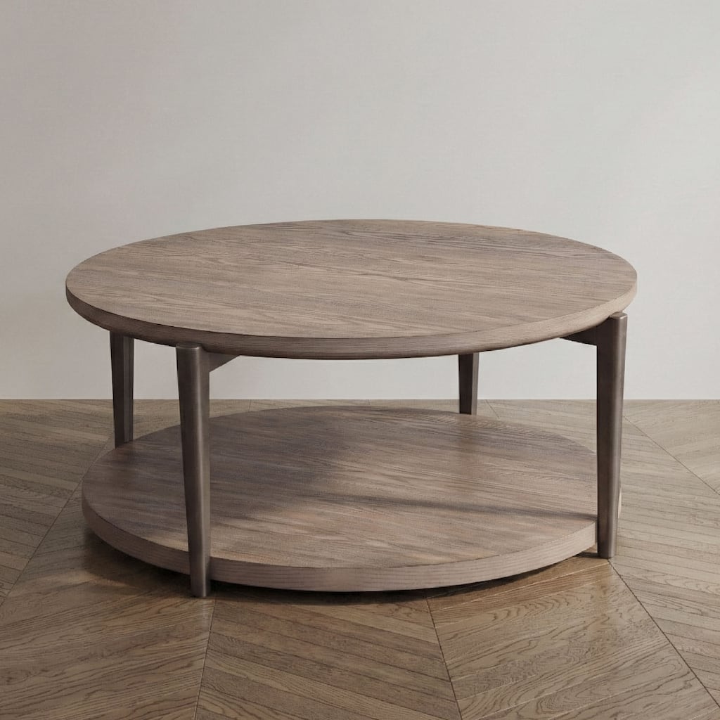 Furniture of America Tayen Modern Natural Round 1-Shelf Coffee Table with Casters