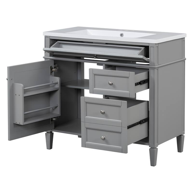 Roomfitters 36 Inch Bathroom Vanity with Sink and Mirror, Storage Cabinet with Drawers and Open Shelves